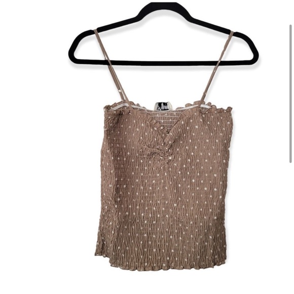 Show Me Your Mumu Polka Dot Smocked Light Brown Tank Top M - Picture 3 of 6